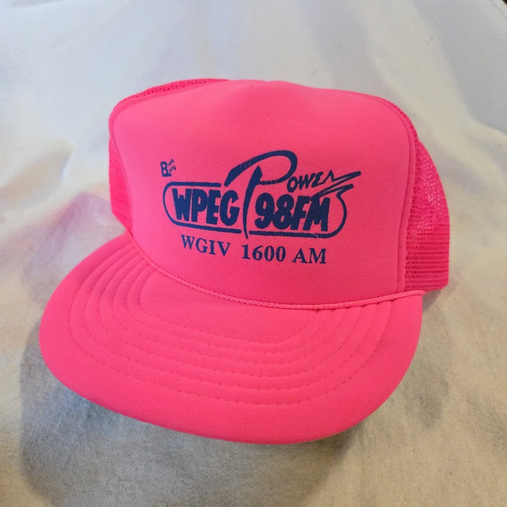 VTG Neon Pink Radio Hat Trucker WPEG Power 98 FM WHIV 1600AM Winner Charlotte NC